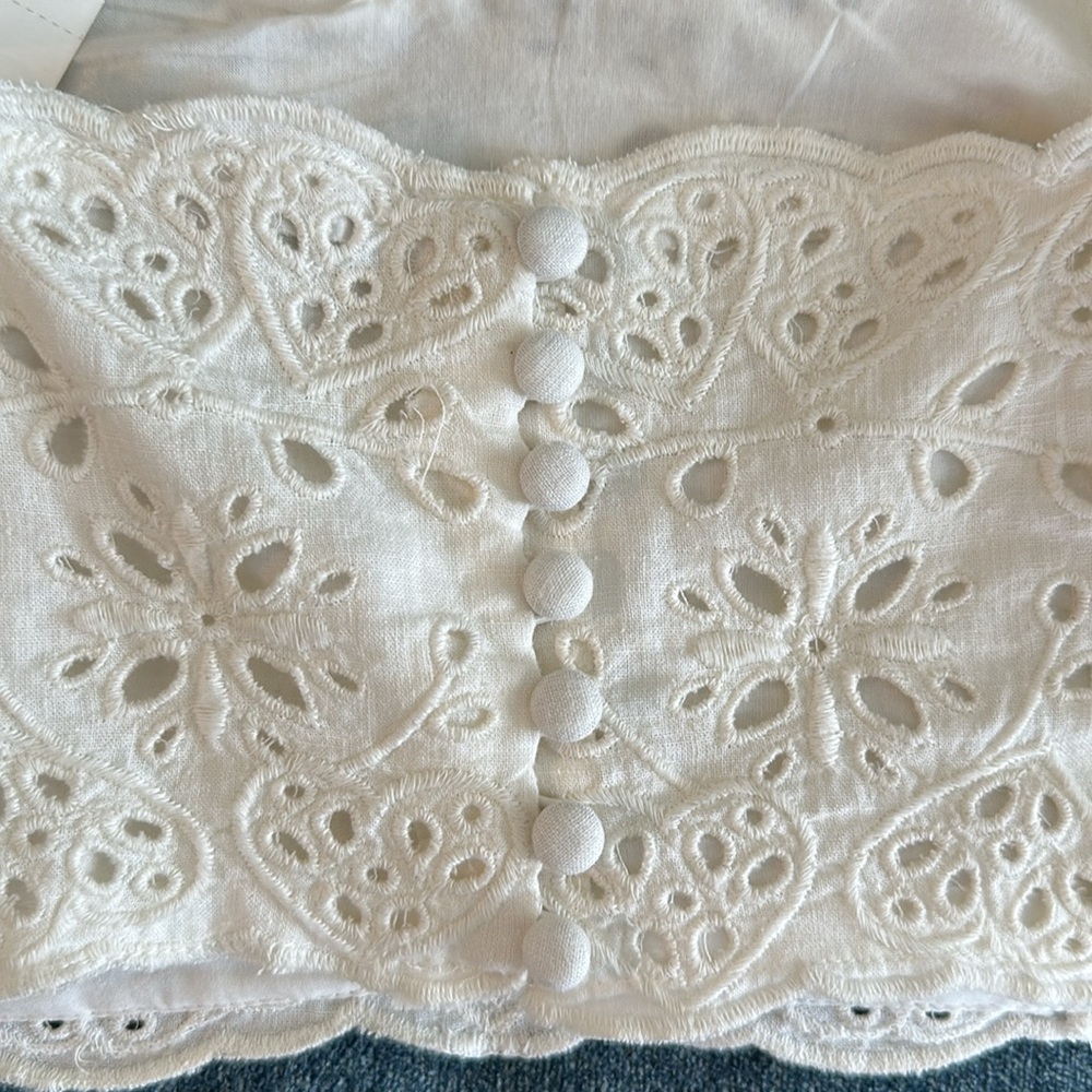 NWT! MADEWELL EYELET LINEN BLEND CROP TANK TOP - Picture 7 of 10